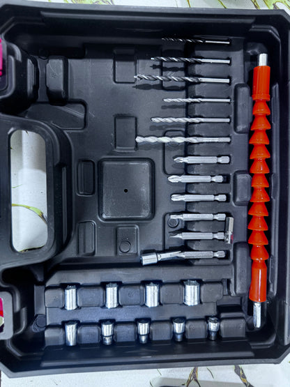 Cordless Drill Machine Kit 2 Batteries - top view
